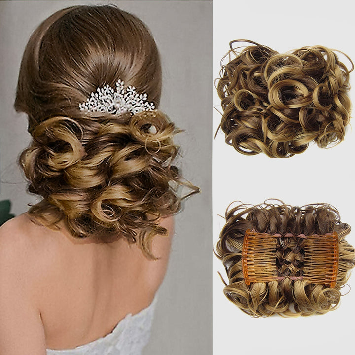 Lockiges Dutt-Haarteil 2er-Set | Voluminöser Messy Bun mit elastischem Haargummi für schnelle Hochsteckfrisuren