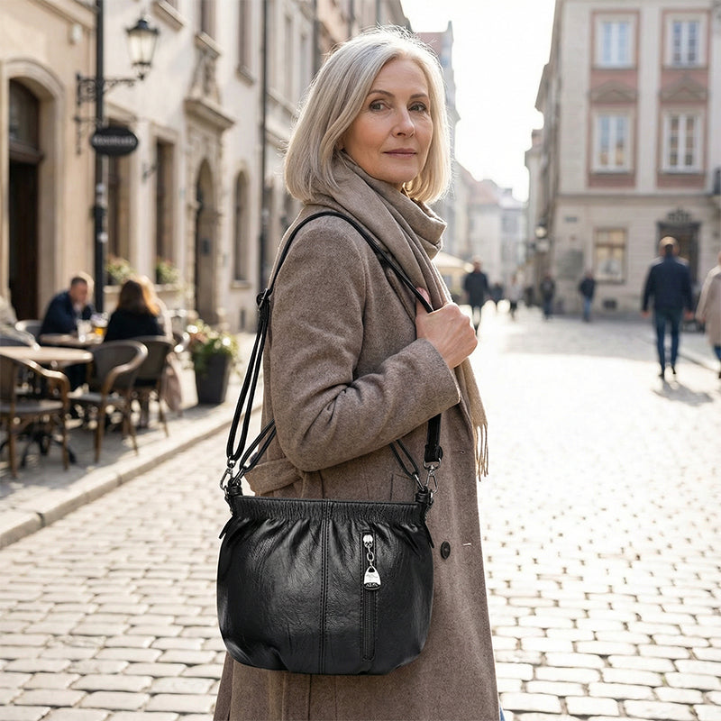 Damen Umhängetasche | Elegante Schultertasche aus PU mit Reißverschlussfächern