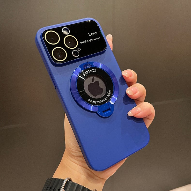 Custodia magnetica per iPhone | Compatibile con ricarica wireless | Supporto integrato, protezione per lente della fotocamera | Anti-impronte, PC trasparente