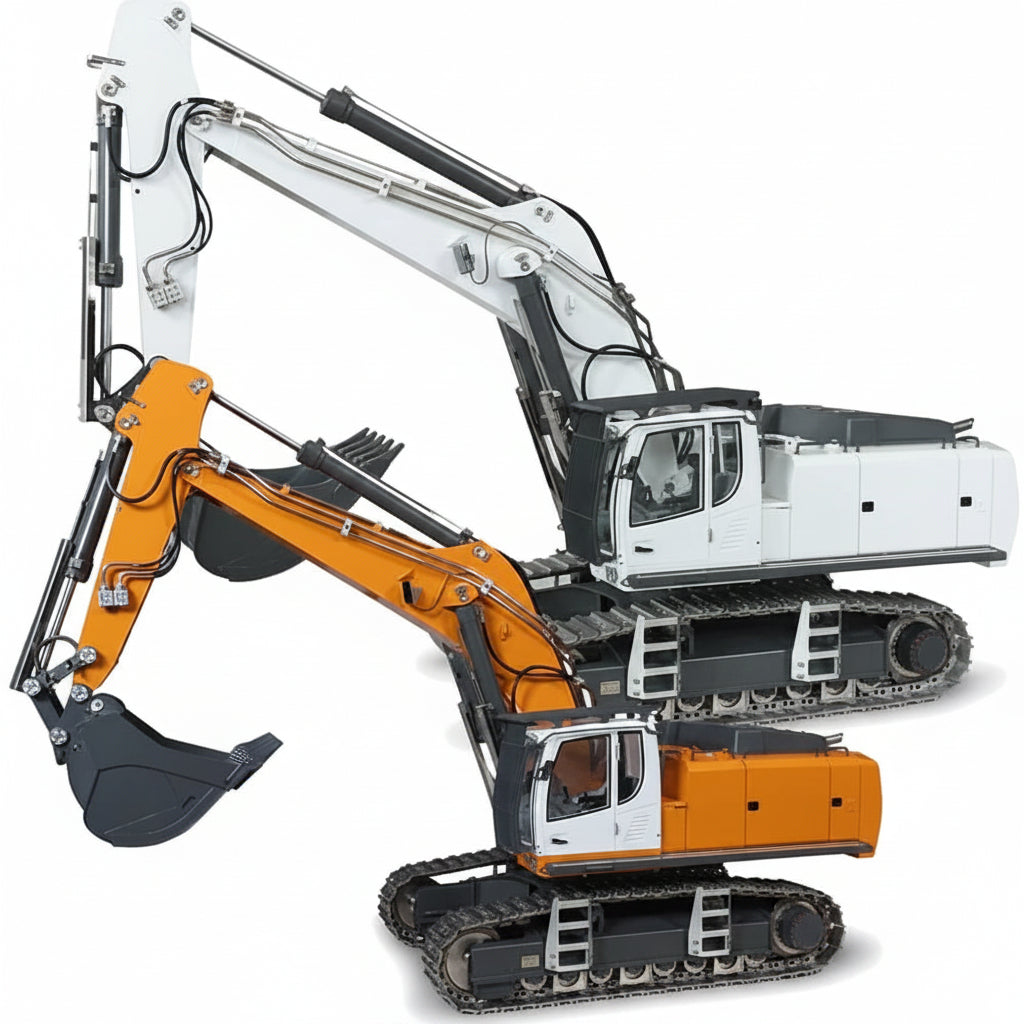 RC Hydraulic Excavator 1:20 with Crawler Tracks | CNC aluminum, servo-controlled valves &amp; quick coupler | 2.4 GHz 18 channels, 1200 mAh
