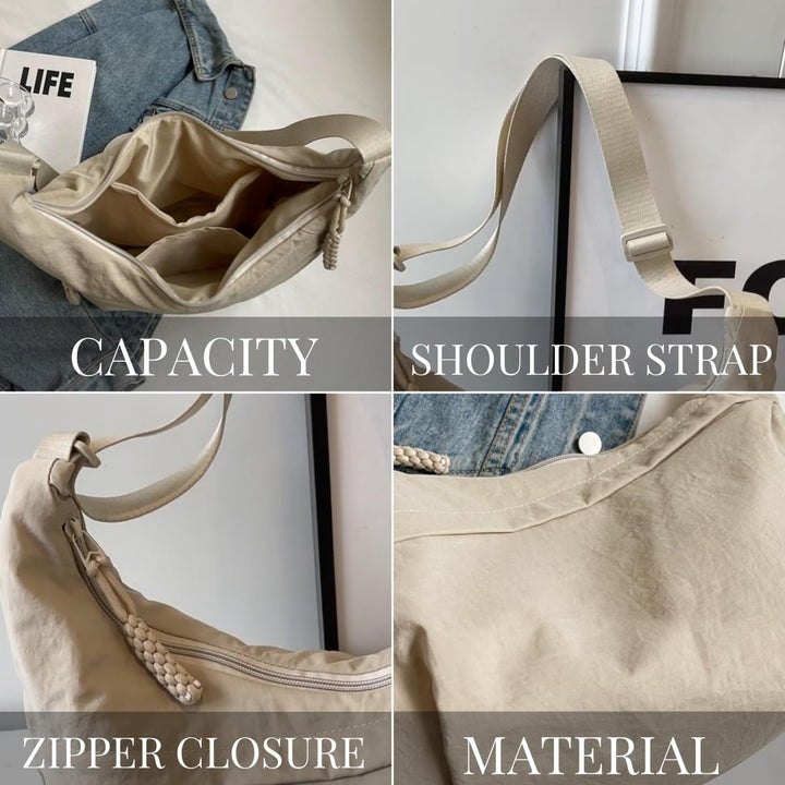 Leichte Nylon-Umhängetasche | Mehrere Reißverschlussfächer und verstellbarer Schulterriemen für Alltag und Reisen