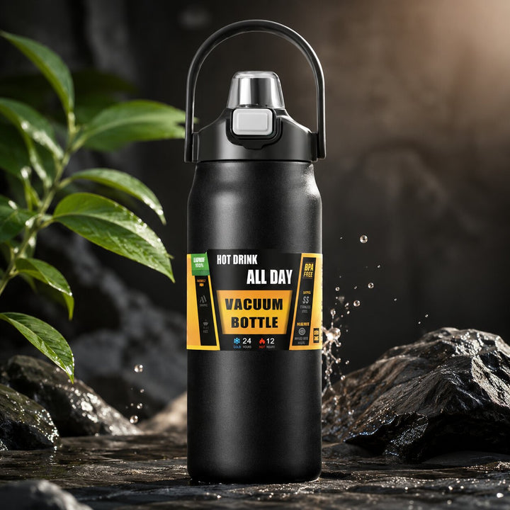 Thermosflasche aus Edelstahl | Doppelwandige Vakuumisolierung mit Strohhalm und auslaufsicherem Deckel