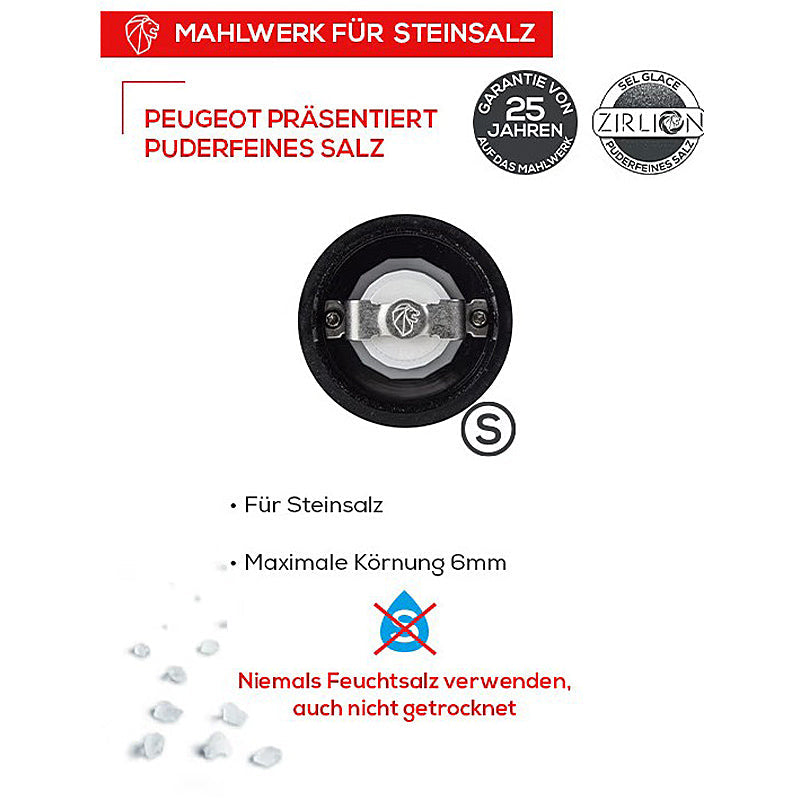 Manuelle Salzmühle aus Acryl und Edelstahl 16 cm | Transparente Gewürzmühle mit 6 Mahlgradstufen und Zirlion-Präzisionsmahlwerk