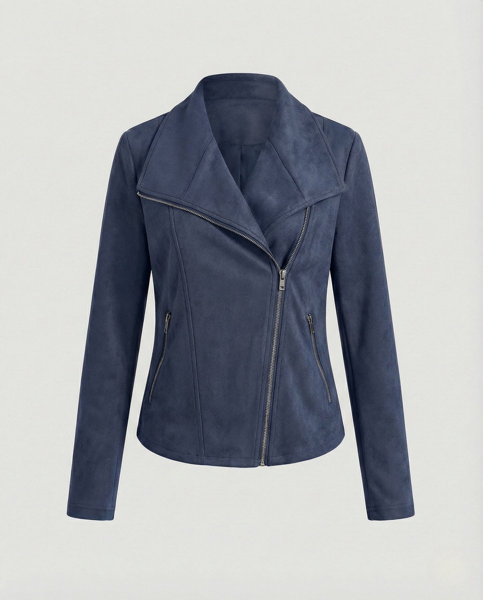 Damen Bikerjacke aus Kunstwildleder | Taillierte Jacke in Wildleder-Optik mit asymmetrischem Reißverschluss und Reverskragen
