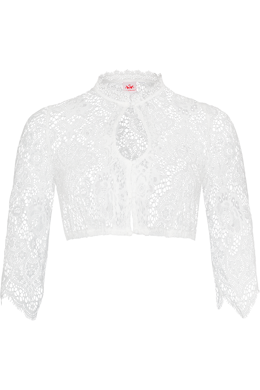 Dirndlbluse Damen | Transparente Spitzenbluse mit Lochausschnitt und 3/4-Arm für Dirndl und Tracht
