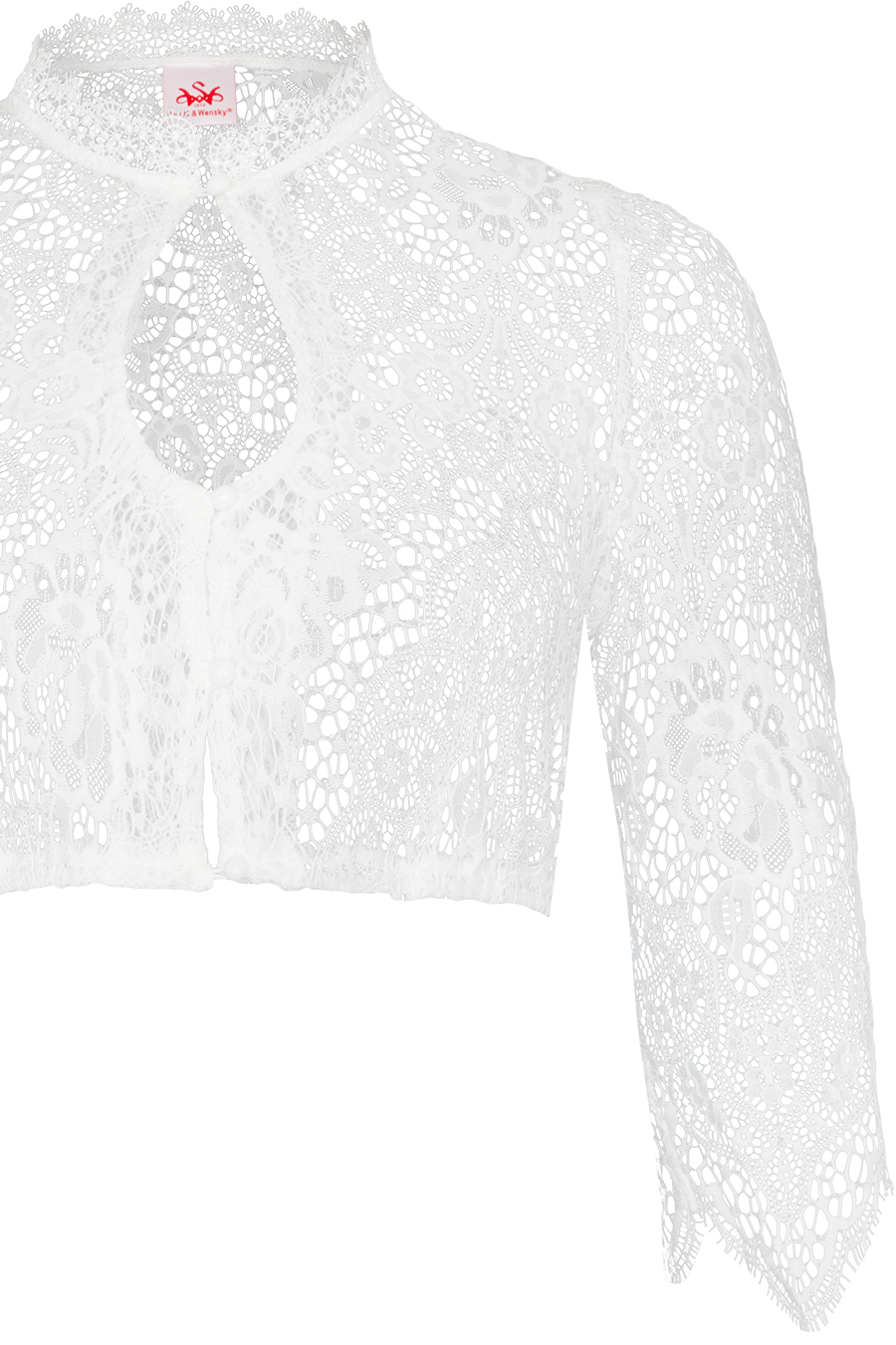 Dirndlbluse Damen | Transparente Spitzenbluse mit Lochausschnitt und 3/4-Arm für Dirndl und Tracht