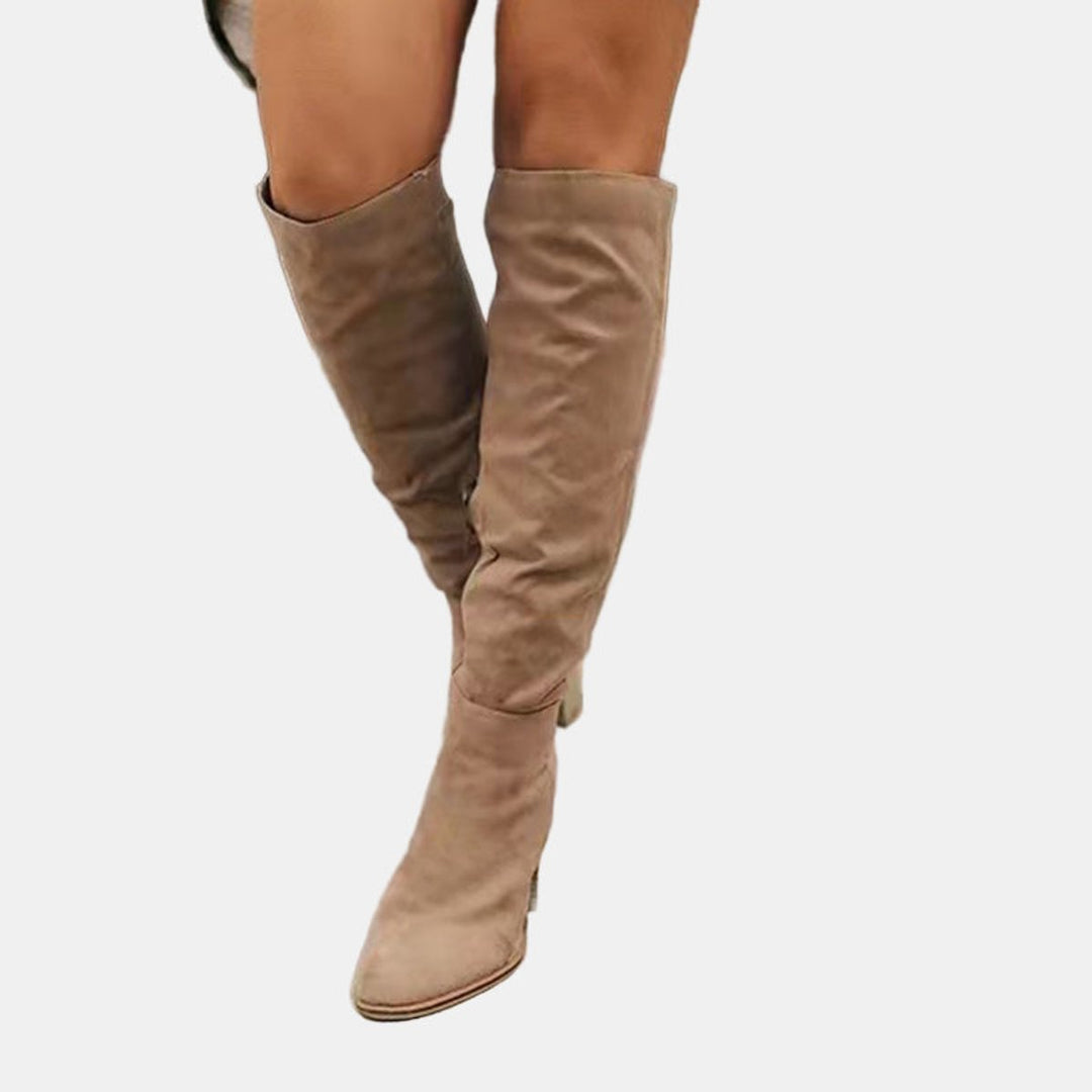 Damen Overknee-Stiefel mit Blockabsatz | Oberschenkelhohe Stiefel mit seitlichem Reißverschluss, gepolsterter Einlegesohle und rutschfester Sohle
