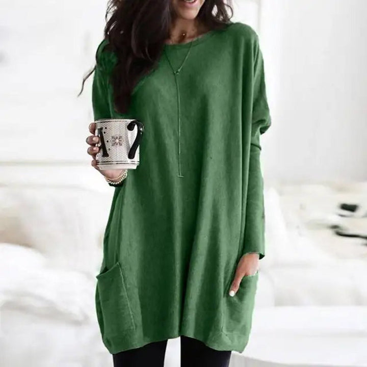 Damen Oversized Tunika-Pullover mit Taschen | Locker geschnittenes Langarm-Oberteil mit Rundhalsausschnitt für Alltag und Freizeit