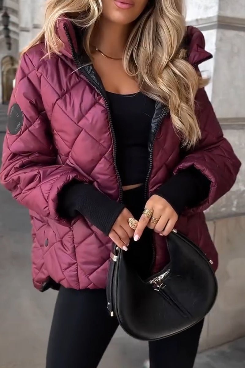 Damen Steppjacke mit Kapuze und Reißverschluss | Oversize Winterjacke mit Rautensteppung, Fronttaschen und lockerem Schnitt