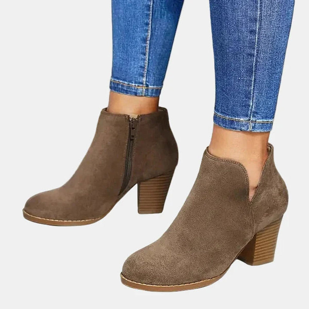 Damen Wildleder-Stiefeletten mit Blockabsatz | Knöchelhohe Ankle Boots mit seitlichem Reißverschluss, runder Schuhspitze und gepolsterter Innensohle