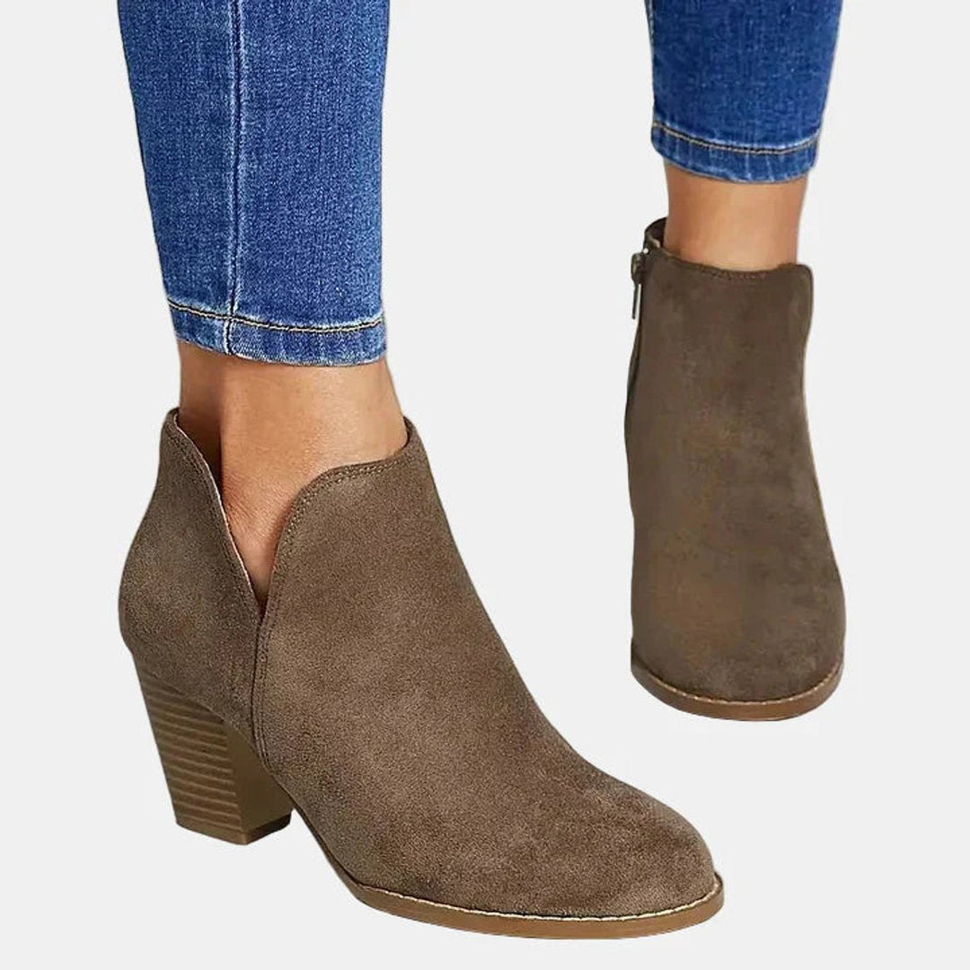 Damen Wildleder-Stiefeletten mit Blockabsatz | Knöchelhohe Ankle Boots mit seitlichem Reißverschluss, runder Schuhspitze und gepolsterter Innensohle