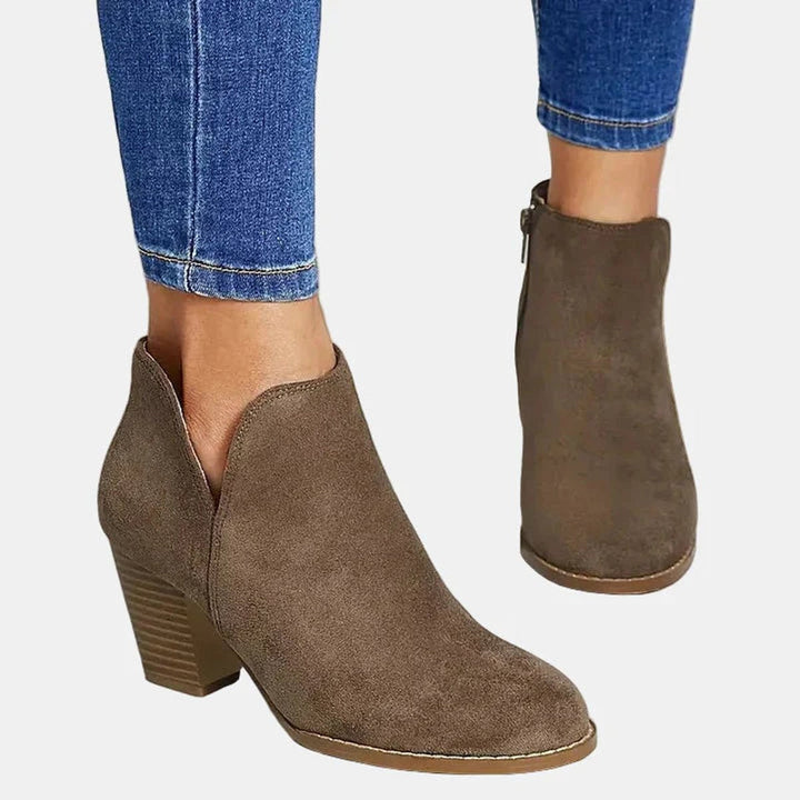 Damen Wildleder-Stiefeletten mit Blockabsatz | Knöchelhohe Ankle Boots mit seitlichem Reißverschluss, runder Schuhspitze und gepolsterter Innensohle