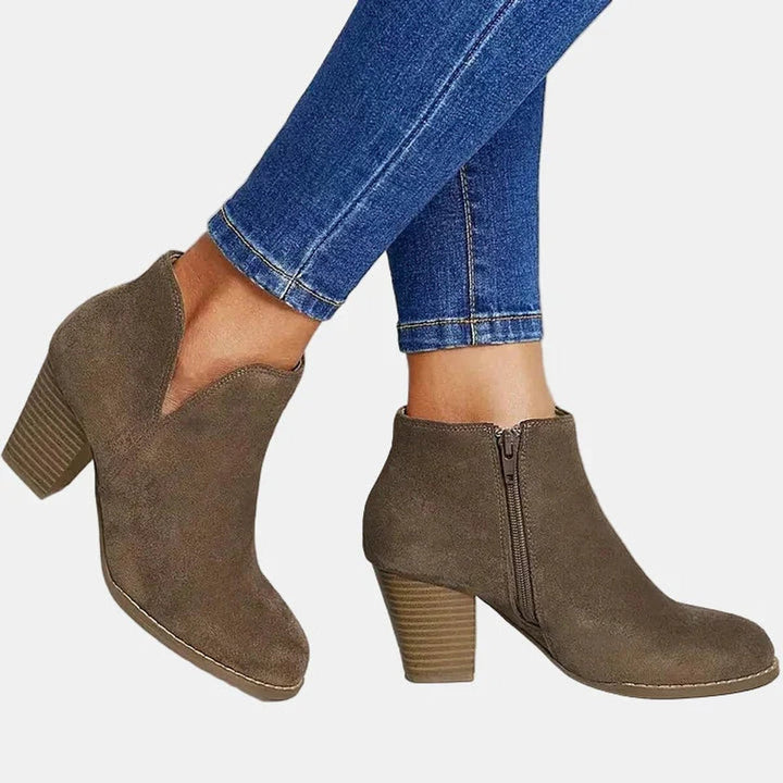 Damen Wildleder-Stiefeletten mit Blockabsatz | Knöchelhohe Ankle Boots mit seitlichem Reißverschluss, runder Schuhspitze und gepolsterter Innensohle
