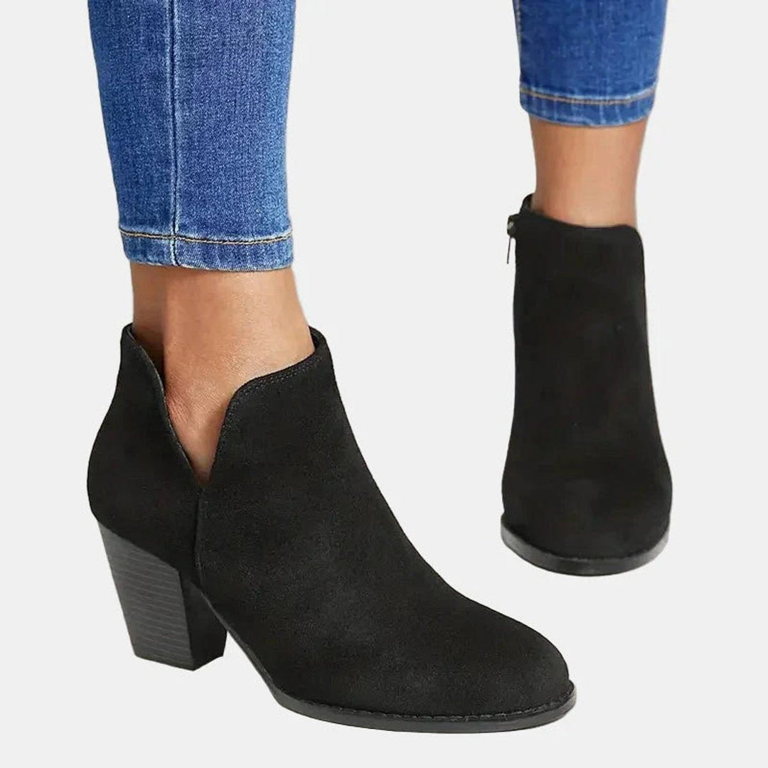 Damen Wildleder-Stiefeletten mit Blockabsatz | Knöchelhohe Ankle Boots mit seitlichem Reißverschluss, runder Schuhspitze und gepolsterter Innensohle