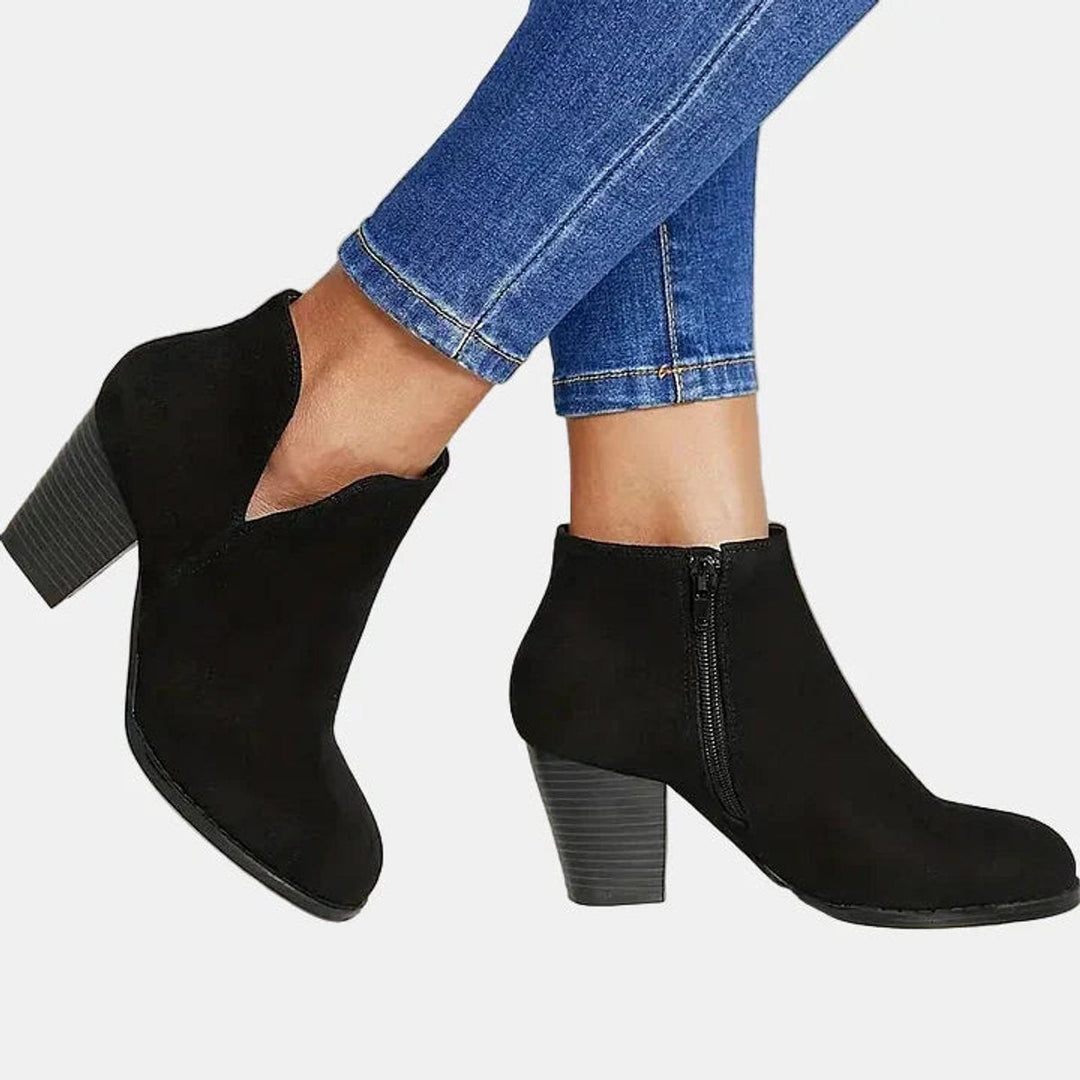 Damen Wildleder-Stiefeletten mit Blockabsatz | Knöchelhohe Ankle Boots mit seitlichem Reißverschluss, runder Schuhspitze und gepolsterter Innensohle