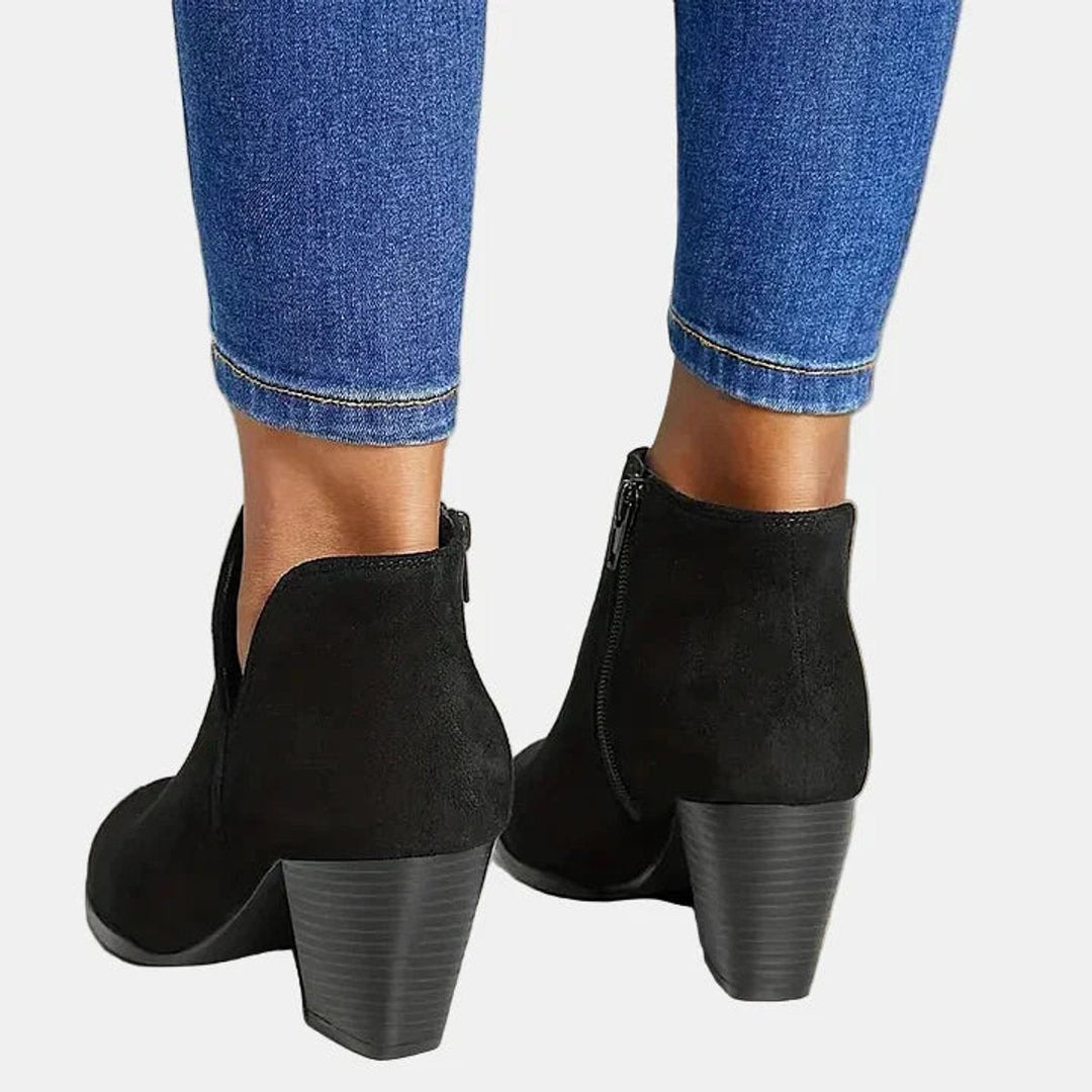 Damen Wildleder-Stiefeletten mit Blockabsatz | Knöchelhohe Ankle Boots mit seitlichem Reißverschluss, runder Schuhspitze und gepolsterter Innensohle