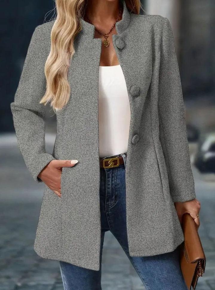 Damen Wintermantel mit Stehkragen und Knöpfen | Taillierter Mantel mit Seitentaschen für Büro, Alltag und elegante Anlässe