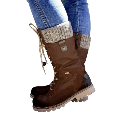Damen Winterstiefel mit Schnürung und Reißverschluss | Mittelhohe Boots mit Strickbündchen, verstärkter Ferse und profilierter Laufsohle