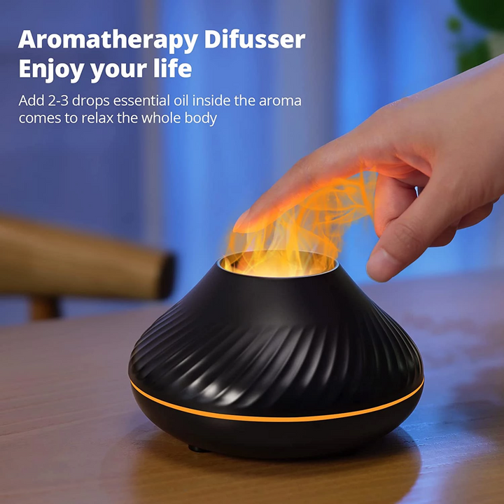 Tragbarer Luftbefeuchter mit Flammeneffekt | Aroma-Diffuser 130 ml mit LED-Nachtlicht