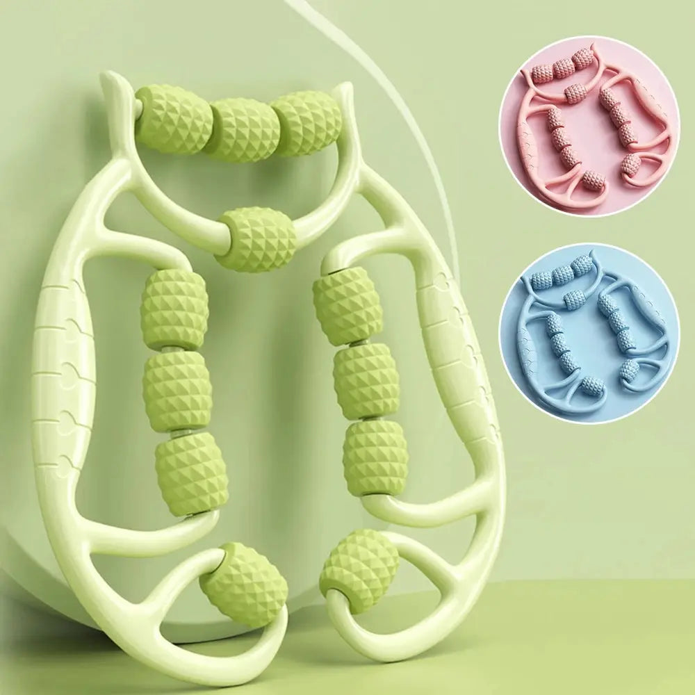 Massaggiatore per gambe con anello a rulli | Massaggio a pressione a 360° per cosce e polpacci | Manici ergonomici, antiscivolo | Colori verde/rosa/blu