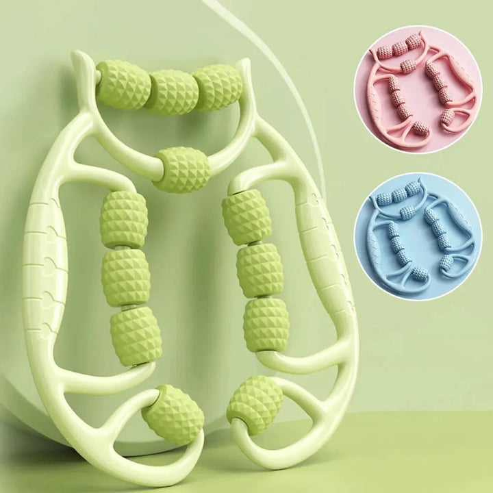 Massaggiatore per gambe con anello a rulli | Massaggio a pressione a 360° per cosce e polpacci | Manici ergonomici, antiscivolo | Colori verde/rosa/blu