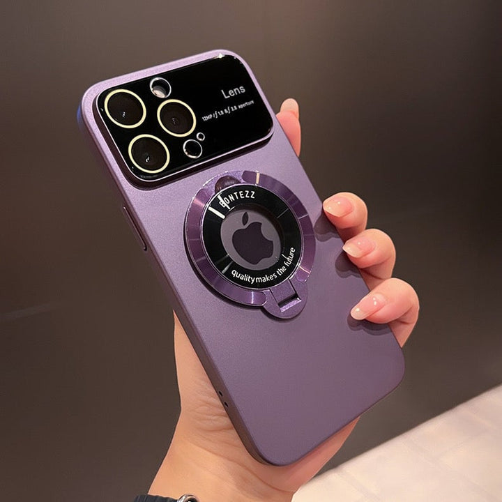 Custodia magnetica per iPhone | Compatibile con ricarica wireless | Supporto integrato, protezione per lente della fotocamera | Anti-impronte, PC trasparente