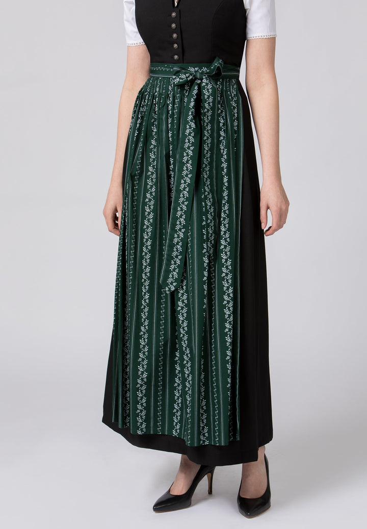 Dirndl lang Damen | Schwarzes Trachtenkleid mit V-Ausschnitt, Zierknöpfen und langem Faltenrock