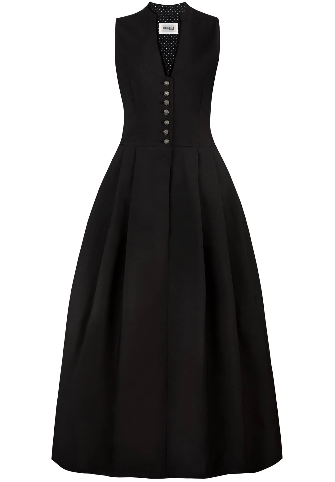 Dirndl lang Damen | Schwarzes Trachtenkleid mit V-Ausschnitt, Zierknöpfen und langem Faltenrock
