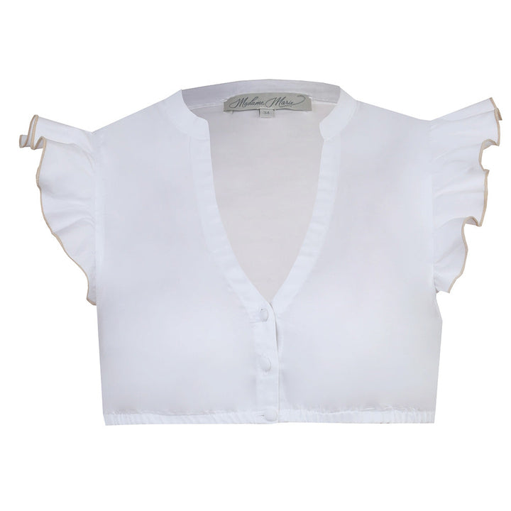Dirndlbluse Damen | Moderne Trachtenbluse mit Flügelarm, V-Ausschnitt und Knopfleiste