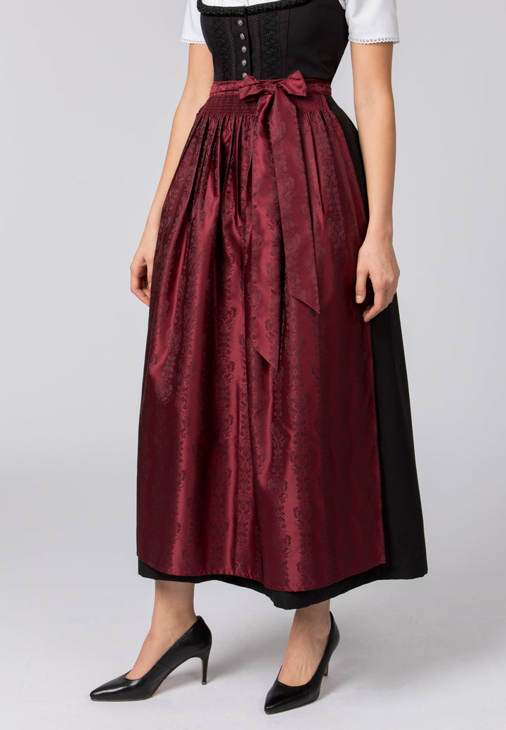 Dirndlschürze 96 cm | Bordeauxfarbene Trachtenschürze mit eingewebtem Muster für lange Dirndl und festliche Anlässe