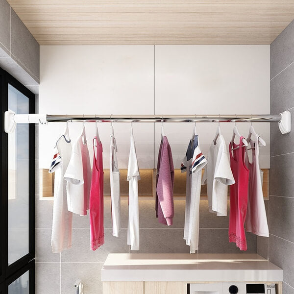 Wall-mounted extendable clothes hanger | No drilling required | Metal, rust-resistant &amp; high load capacity