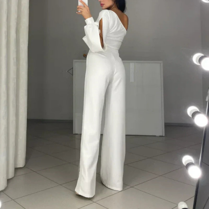Damen One-Shoulder Jumpsuit mit Glitzer | Eleganter Abendoverall mit Weitem Bein | Figurbetonte Passform für Hochzeit &amp; Party