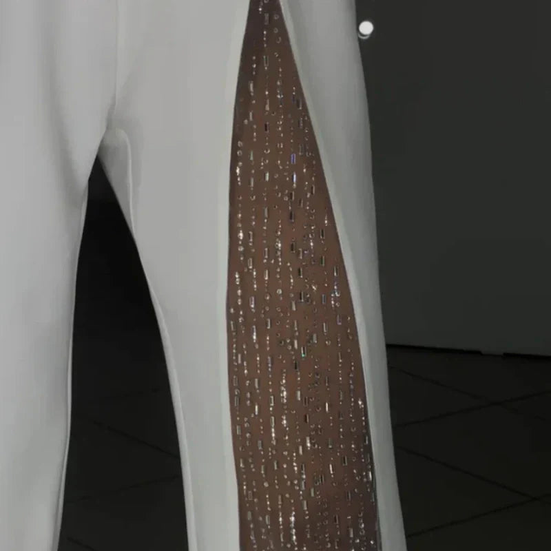 Damen One-Shoulder Jumpsuit mit Glitzer | Eleganter Abendoverall mit Weitem Bein | Figurbetonte Passform für Hochzeit &amp; Party