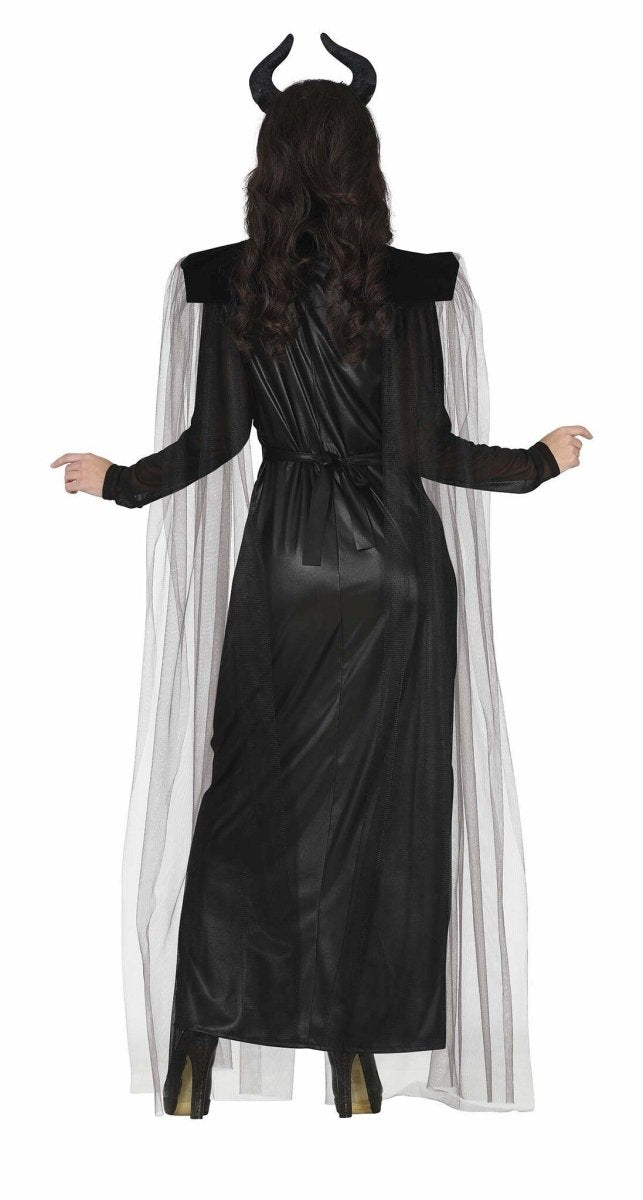 Teufelin Kostüm Damen | Halloween-Kostüm mit Kleid, Cape und Stirnband für Halloween- und Mottopartys