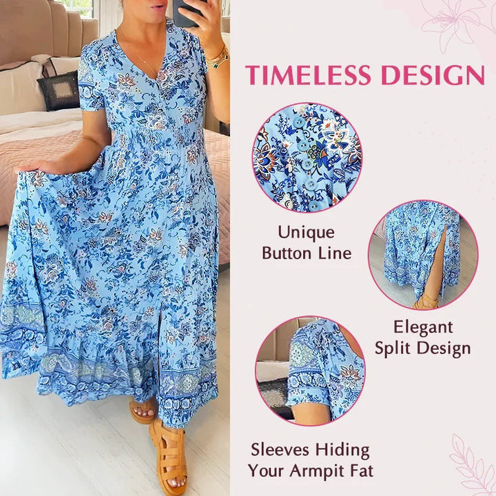 Vestito estivo aderente in misto cotone elasticizzato | scollo a V per linea femminile | comodo e versatile | taglie XS–5XL