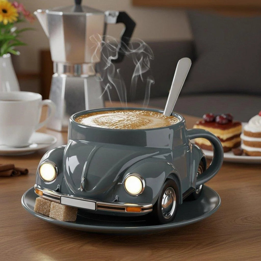 Retro Keramik-Kaffeetasse im Käfer-Design | Handbemalt, detailreich &amp; farbenfroh | 325 ml für Kaffee &amp; Tee | Geschenkidee
