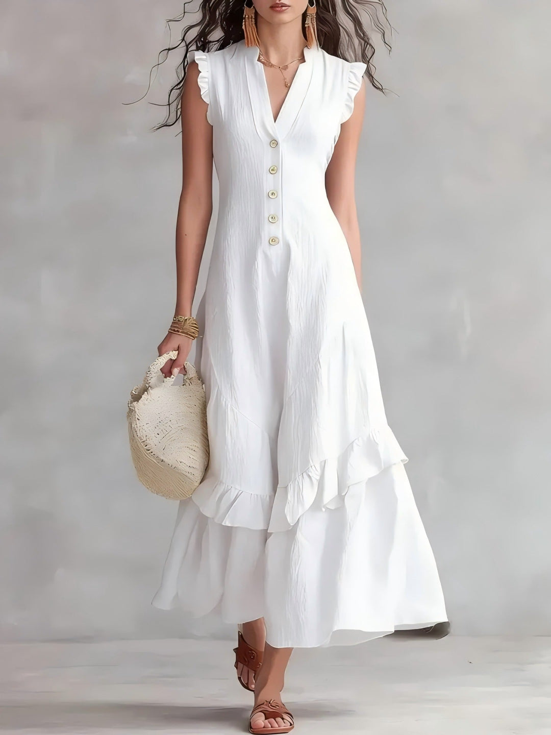 Damen Maxikleid mit Plissee | Ärmelloses Sommerkleid mit ausgestelltem Saum
