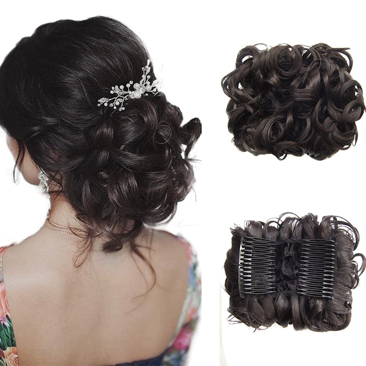Lockiges Dutt-Haarteil 2er-Set | Voluminöser Messy Bun mit elastischem Haargummi für schnelle Hochsteckfrisuren