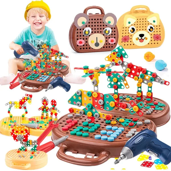 BauBohrer™ Montessori building &amp; drilling set | 2D &amp; 3D creative play | Promotes STEM skills &amp; fine motor skills