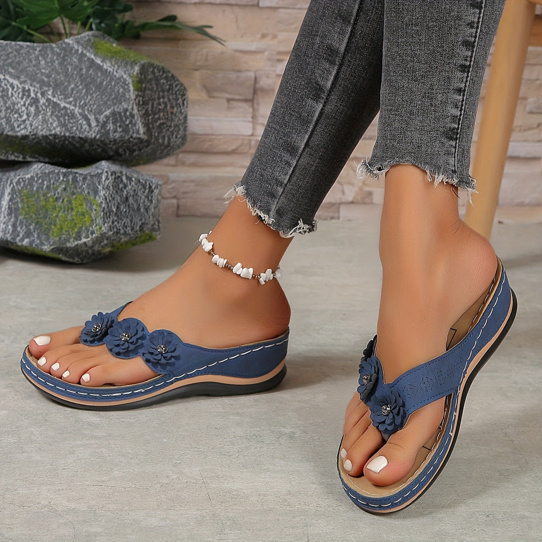 Women’s sandals with floral design | Comfortable footbed support | Lightweight slip-on for summer &amp; vacation | Millicent