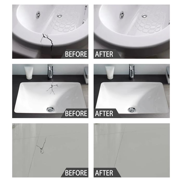 Keramik-Reparaturpaste | 2-Komponenten-Reparaturset für Fliesen, Waschbecken und Badewannen bei Rissen und Abplatzungen