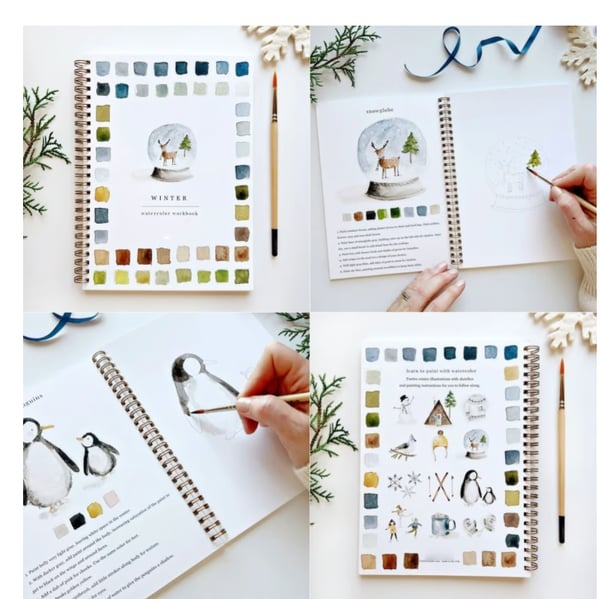 Aquarell-Arbeitsbuch für Anfänger | Malbuch mit 12 Motiven, Schritt-für-Schritt-Anleitungen und hochwertigem Aquarellpapier