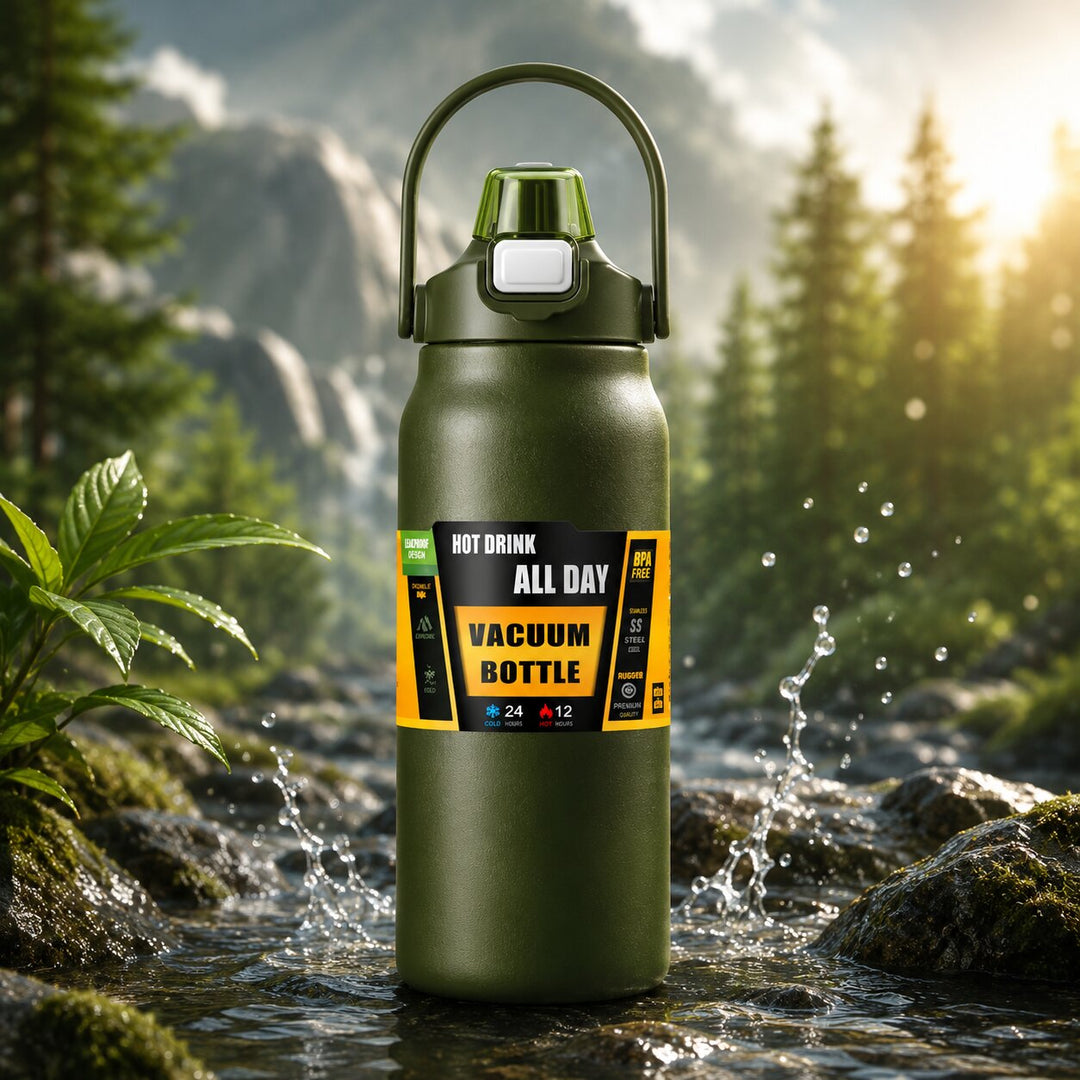 Thermosflasche aus Edelstahl | Doppelwandige Vakuumisolierung mit Strohhalm und auslaufsicherem Deckel