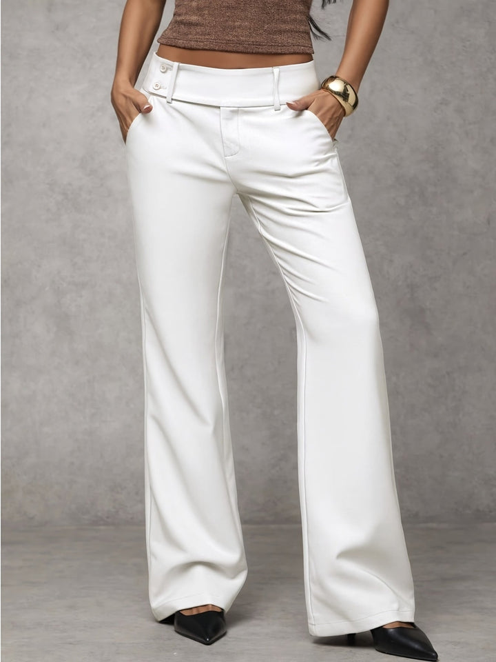 Damen Anzughose mit hohem Bund | Elegante High-Waist Stoffhose mit weitem Bein und Drapierung für Büro &amp; Alltag