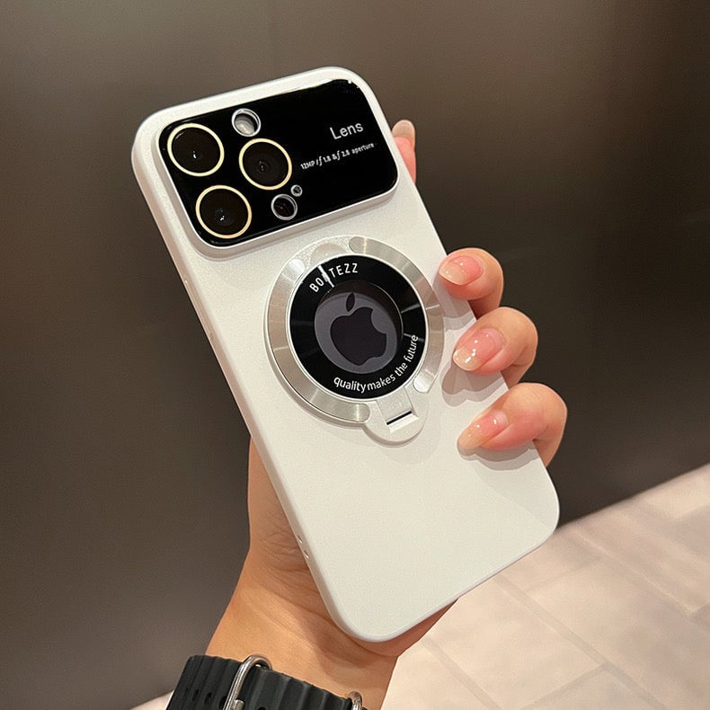 Custodia magnetica per iPhone | Compatibile con ricarica wireless | Supporto integrato, protezione per lente della fotocamera | Anti-impronte, PC trasparente