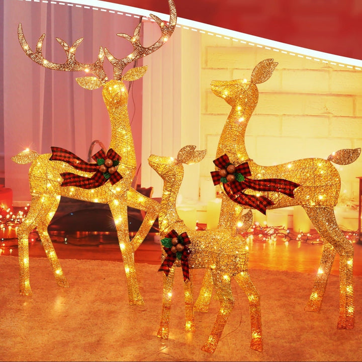 LED Rentierfamilie Weihnachten 3-teilig für außen | Beleuchtete Rentierfiguren mit warmweißen LEDs und Metallrahmen