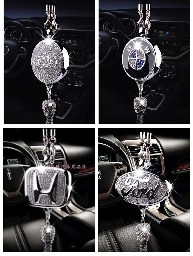Car Rearview Mirror Pendant with Crystal | Zinc alloy &amp; rhinestones | Sparkling decoration with scent pendant, gift idea