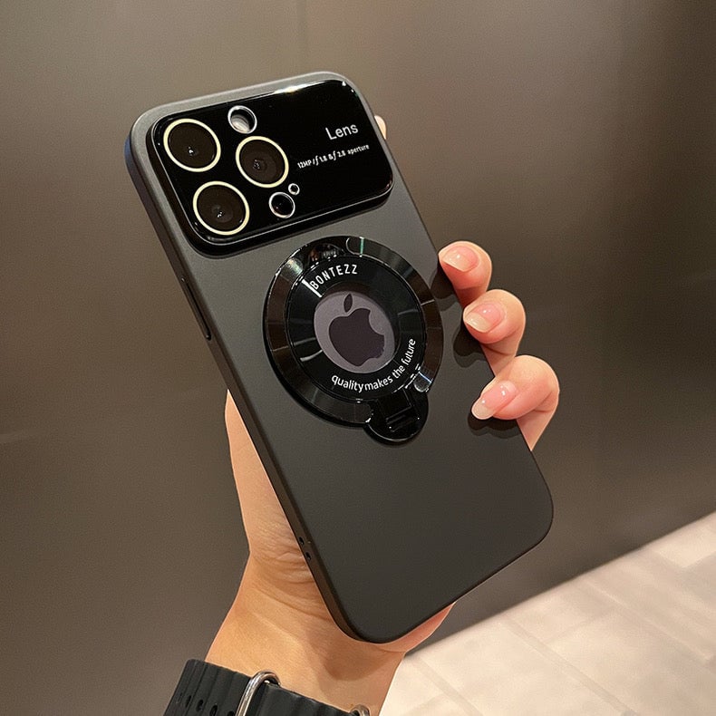 Custodia magnetica per iPhone | Compatibile con ricarica wireless | Supporto integrato, protezione per lente della fotocamera | Anti-impronte, PC trasparente