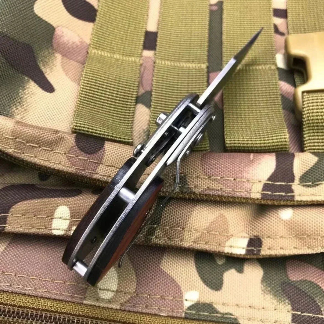 Mini Taschenmesser mit Holzgriff | Kompaktes Klappmesser mit Druckknopf für Outdoor, Camping &amp; Alltag