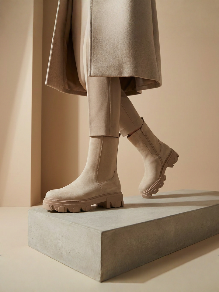 Damen Chunky Stiefel | Mittelhohe Boots mit robuster Profilsohle, seitlichem Reißverschluss und bequemem Schnitt für Alltag und Freizeit